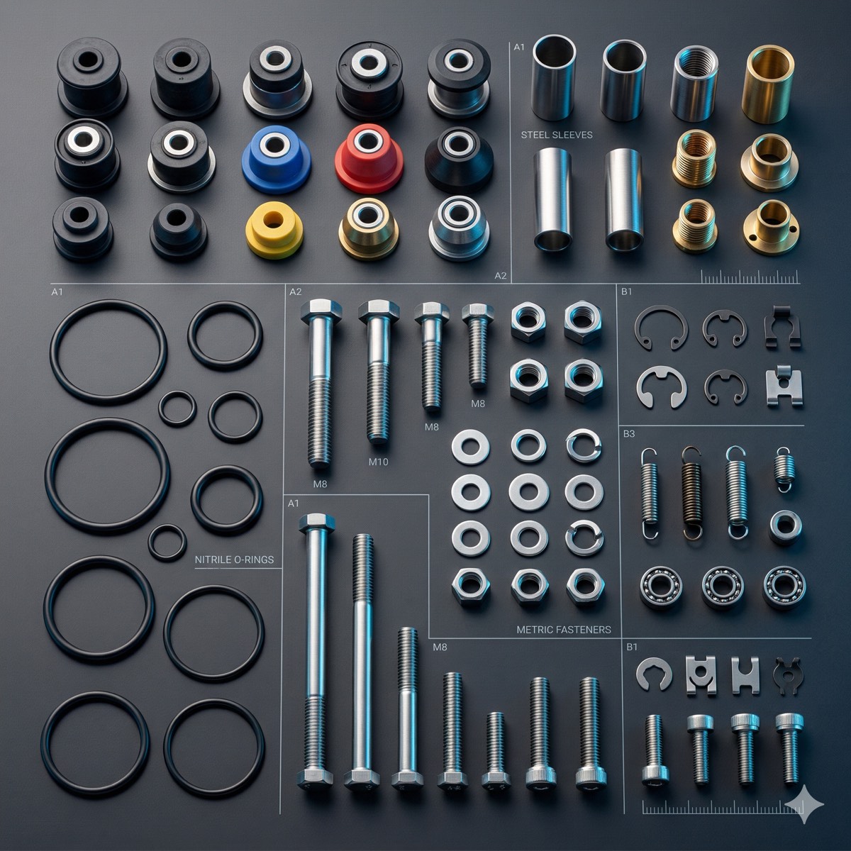 Промышленные комплектующие на тёмном фоне